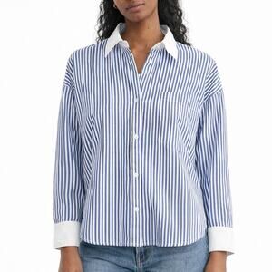 English Factory Blue Stripe Cotton Button Up Anthropologie Size Medium